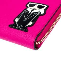 Pre Owned Karl Lagerfeld Pink Leather K/Ikonik Zip Around Wallet