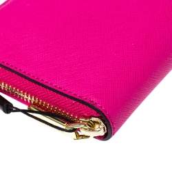 Pre Owned Karl Lagerfeld Pink Leather K/Ikonik Zip Around Wallet