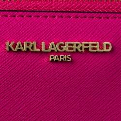 Pre Owned Karl Lagerfeld Pink Leather K/Ikonik Zip Around Wallet