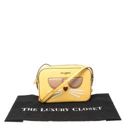 Pre Owned Karl Lagerfeld Yellow Leather Maybelle Choupette Crossbody Bag             