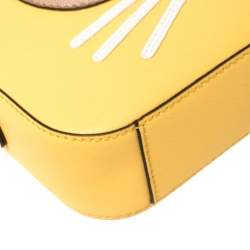 Pre Owned Karl Lagerfeld Yellow Leather Maybelle Choupette Crossbody Bag             