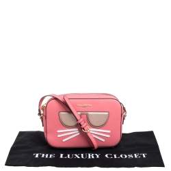 Pre Owned Karl Lagerfeld Pink Leather Maybelle Choupette Crossbody Bag