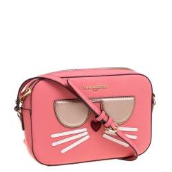 Pre Owned Karl Lagerfeld Pink Leather Maybelle Choupette Crossbody Bag
