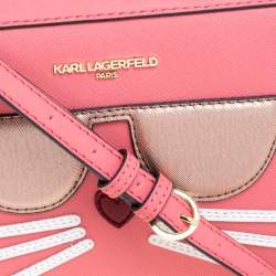 Pre Owned Karl Lagerfeld Pink Leather Maybelle Choupette Crossbody Bag