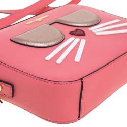 Pre Owned Karl Lagerfeld Pink Leather Maybelle Choupette Crossbody Bag