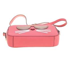 Pre Owned Karl Lagerfeld Pink Leather Maybelle Choupette Crossbody Bag