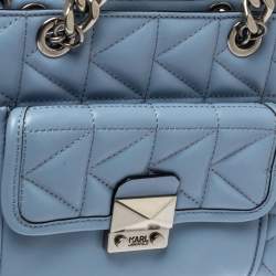 Pre Owned Karl Lagerfeld Light Blue Quilted Leather Mini Tote