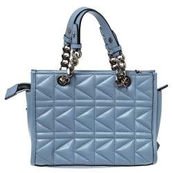 Pre Owned Karl Lagerfeld Light Blue Quilted Leather Mini Tote