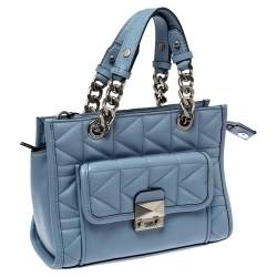 Pre Owned Karl Lagerfeld Light Blue Quilted Leather Mini Tote