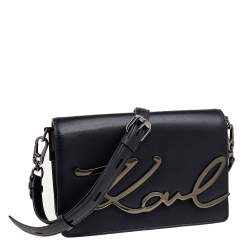 Karl Lagerfeld Black Leather Medium K/Signature Shoulder Bag
