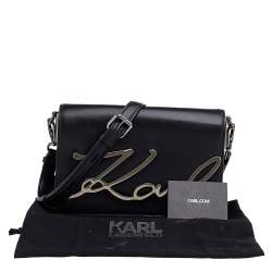 Karl Lagerfeld Black Leather Medium K/Signature Shoulder Bag