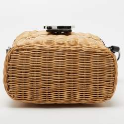 Karl Lagerfeld Black Rattan And Leather K/Autograph Wicker Picnic Crossbody Bag