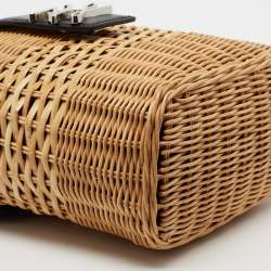 Karl Lagerfeld Black Rattan And Leather K/Autograph Wicker Picnic Crossbody Bag