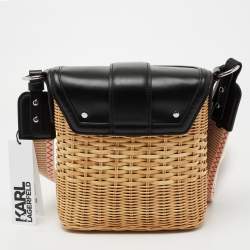 Karl Lagerfeld Black Rattan And Leather K/Autograph Wicker Picnic Crossbody Bag