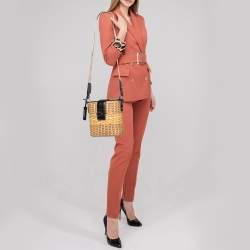 Karl Lagerfeld Black Rattan And Leather K/Autograph Wicker Picnic Crossbody Bag
