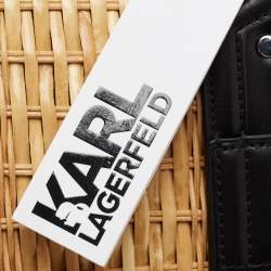 Karl Lagerfeld Black Rattan And Leather K/Autograph Wicker Picnic Crossbody Bag