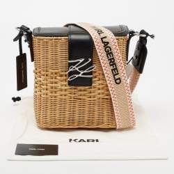 Karl Lagerfeld Black Rattan And Leather K/Autograph Wicker Picnic Crossbody Bag