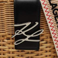 Karl Lagerfeld Black Rattan And Leather K/Autograph Wicker Picnic Crossbody Bag