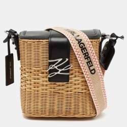 Karl Lagerfeld Black Rattan And Leather K/Autograph Wicker Picnic Crossbody Bag