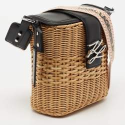 Karl Lagerfeld Black Rattan And Leather K/Autograph Wicker Picnic Crossbody Bag