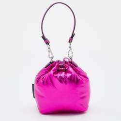 Pre Owned Karl Lagerfeld Metallic Pink Fabric K/Ikonik Bucket Bag