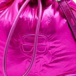 Pre Owned Karl Lagerfeld Metallic Pink Fabric K/Ikonik Bucket Bag