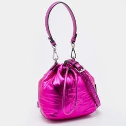 Pre Owned Karl Lagerfeld Metallic Pink Fabric K/Ikonik Bucket Bag
