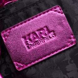 Pre Owned Karl Lagerfeld Metallic Pink Fabric K/Ikonik Bucket Bag