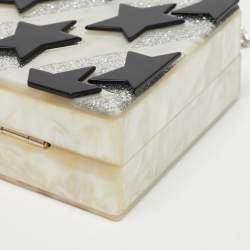 Karl Lagerfeld Black/Silver Marble Effect Glitter Star Chain Box Clutch