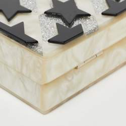 Karl Lagerfeld Black/Silver Marble Effect Glitter Star Chain Box Clutch
