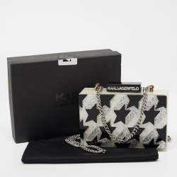 Karl Lagerfeld Black/Silver Marble Effect Glitter Star Chain Box Clutch