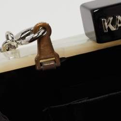 Karl Lagerfeld Black/Silver Marble Effect Glitter Star Chain Box Clutch