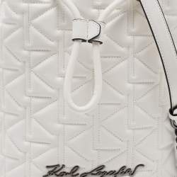 Karl Lagerfeld White Quilted Leather Drawstring Bucket Bag