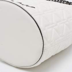Karl Lagerfeld White Quilted Leather Drawstring Bucket Bag