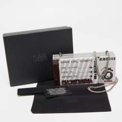 Pre Owned Karl Lagerfeld Multicolor Glitter Acrylic Minaudiere K/Jet Boarding Pass Chain Clutch