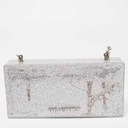 Pre Owned Karl Lagerfeld Multicolor Glitter Acrylic Minaudiere K/Jet Boarding Pass Chain Clutch