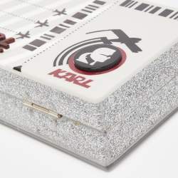 Pre Owned Karl Lagerfeld Multicolor Glitter Acrylic Minaudiere K/Jet Boarding Pass Chain Clutch