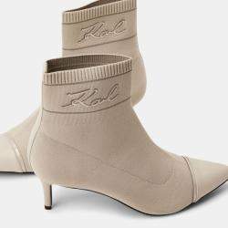 Pre Owned Karl Lagerfield Pandara Beige Leather Mid Ankle Boots