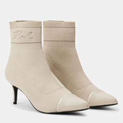 Pre Owned Karl Lagerfield Pandara Beige Leather Mid Ankle Boots