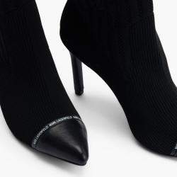 مملوكة مسبقًا Karl Lagerfield Pandora Monogram Ribbed Kneeblack Knit Textile Black Leather Boots