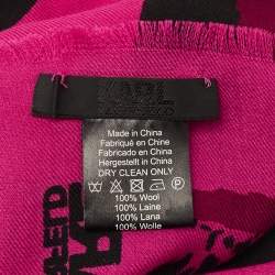 Pre Owned Karl Lagerfeld Pink Lettering Wool Scarf