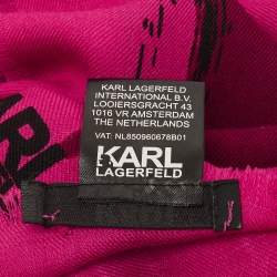 Pre Owned Karl Lagerfeld Pink Lettering Wool Scarf