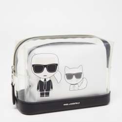 Pre Owned Karl Lagerfeld Black/Clear PVC Karlito Print Cosmetic Pouch