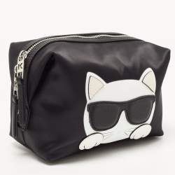 Pre Owned Karl Lagerfeld Black Nylon and Leather K/Ikonik Choupette Cosmetic Pouch