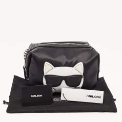 Pre Owned Karl Lagerfeld Black Nylon and Leather K/Ikonik Choupette Cosmetic Pouch