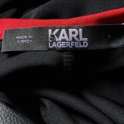 Pre Owned Karl Lagerfeld Black Logo Lace Trimmed Tank Dress S