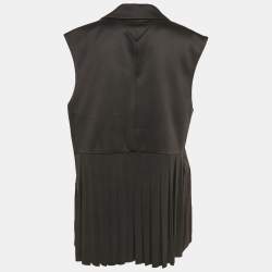 Pre Owned Karl Lagerfeld Black Satin Pleats Detail Tailored Gilet M