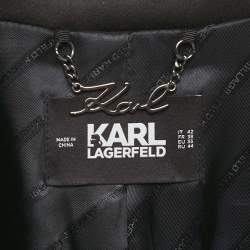 Pre Owned Karl Lagerfeld Black Satin Pleats Detail Tailored Gilet M
