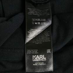 Pre Owned Karl Lagerfeld Black Ikonik Rhinestone Embellished Cotton T-Shirt L 