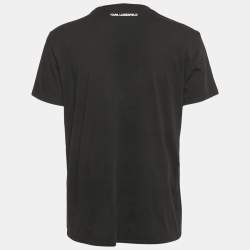 Pre Owned Karl Lagerfeld Black Ikonik Rhinestone Embellished Cotton T-Shirt L 
